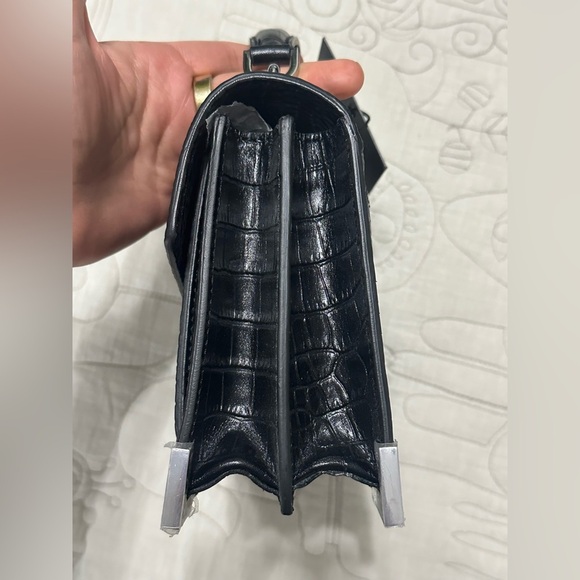 NEW The Kooples EMILY SMALL CROCODILE-EFFECT BAG BLACK LEATHER Silver - Picture 9 of 15